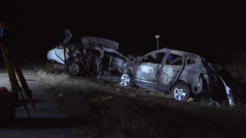RCMP say two people died and another was taken to hospital after a crash south of Otthon, Sask. Oct. 10, 2014.