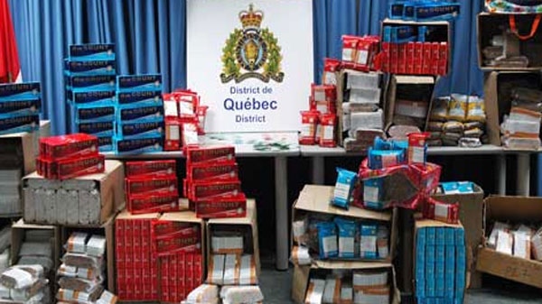 A photo provided by the RCMP of the seized cigarettes. 