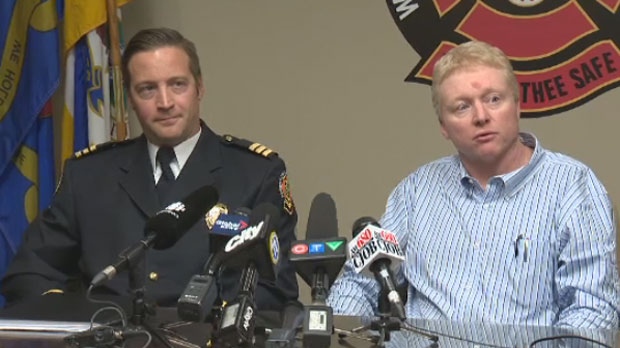 WFPS Acting Assistant Chief Tom Wallace (left) and Robert Grierson, medical director, are shown on Oct. 14, 2014 speaking about steps to prepare for Ebola in Winnipeg.
