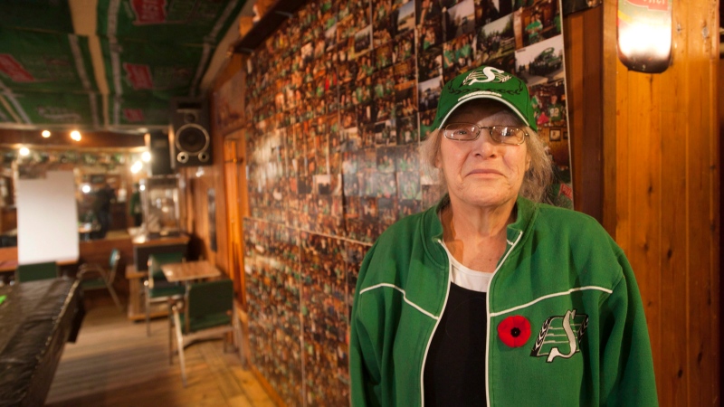 Lana Hodgins poses for a photograph at the Elephant Bar in Aylesbury, Sask., Sunday, November 10, 2013. THE CANADIAN PRESS/Liam Richards