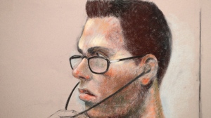 Luka Rocco Magnotta shown in an artist's sketch in a Montreal court on March 13, 2013. (The Canadian Press / Mike McLaughlin)