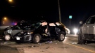 A three-vehicle collision in Chilliwack left three people injured, with one woman airlifted to hospital with critical injuries. Oct. 19, 2014. (CTV)