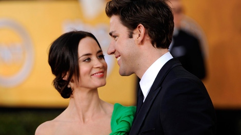 Emily Blunt, left, and John Krasinski arrive at the 18th Annual Screen Actors Guild Awards in Los Angeles on Sunday, Jan. 29, 2012. (AP / Chris Pizzello)