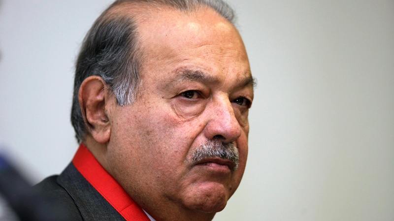 Mexican billionaire Carlos Slim listens after he was awarded the Grand Honor and Merit medal by Tadateru Konoe, president of the International Federation of Red Cross and Red Crescent Societies (IFRC), not pictured, in Mexico City, Tuesday, Feb. 21, 2012. (AP / Dario Lopez-Mills)