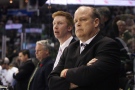 London Knights general manager Mark Hunter, right, and assistant coach Jeff Paul, looks on during a break in second period action against the Edmonton Oil Kings at the Memorial Cup CHL hockey tournament in London, Ont., Sunday, May 18, 2014. (Dave Chidley / The Canadian Press)