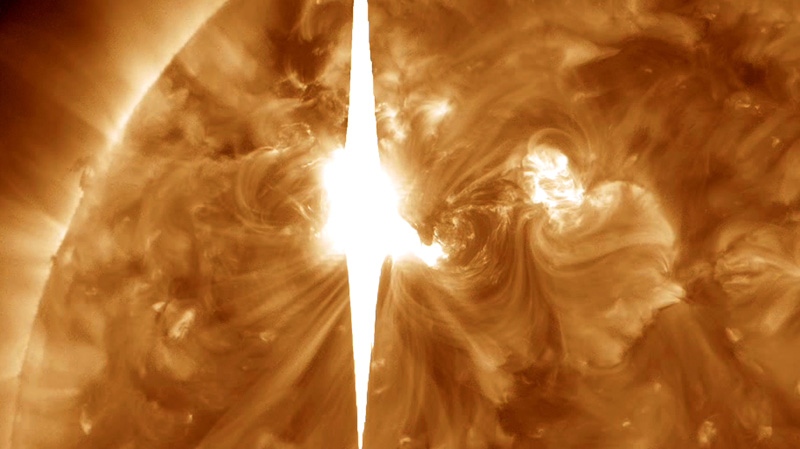 A solar flare is shown heading toward Earth in this undated photo. (NASA)