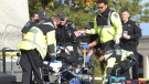 Police and paramedics tend to Cpl. Nathan Cirillo, who was shot and killed at the National Memorial near Parliament Hill in Ottawa on Wednesday, Oct. 22, 2014. (Adrian Wyld / THE CANADIAN PRESS)