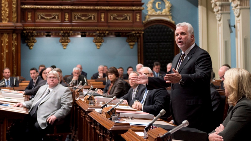 Quebec Premier Philippe Couillard makes a statemen