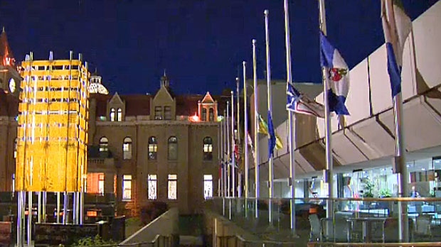Alberta flags, flags lowered, fallen soldiers, ott