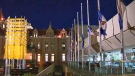 The flags in front of Calgary's City Hall fly at half-mast to honour the fallen soldiers.