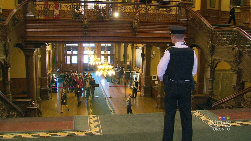 A Legislative Security Officer stands inside Queen's Park in this undated file photo. (CTV News Toronto)
