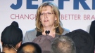 Linda Jeffrey makes her victory speech after winning the Brampton mayoral election on Monday, Oct. 27, 2014. 