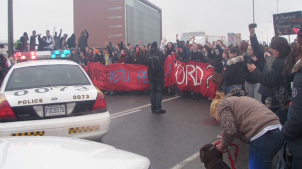 Students blocked the 40 highway just before rush hour for nearly 20 minutes on Wednesday.