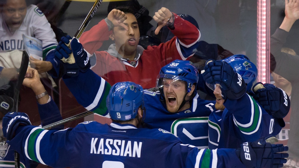 A Montreal Canadiens fan reacts as Vancouver Canuc