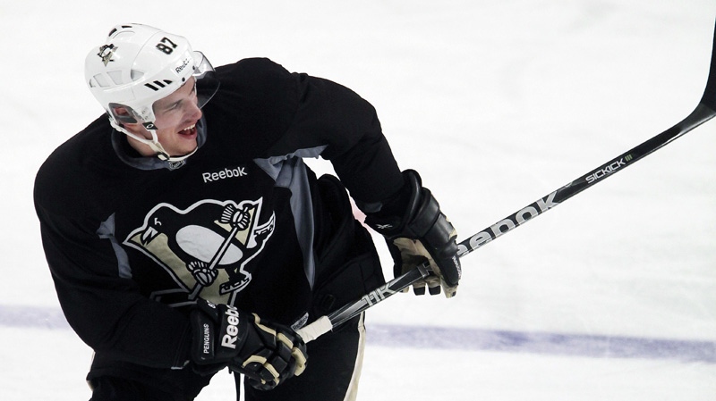 Pittsburgh Penguins' Sidney Crosby skates during practice at Madison Square Garden, Thursday, March 15, 2012 in New York. (AP / Mark Lennihan)