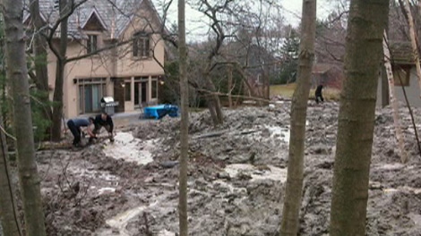 A mudslide in Collingwood, Ont. means up to a dozen homeowners have been told to evacuate on Thursday, March 15, 2012.