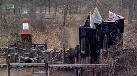 The charred remains of a popular play structure in Toronto's High Park are shown in this March 17, 2012 image.