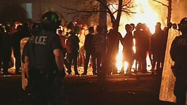 Partygoers ignited fires at a St. Patrick's Day festivities in London, Ont. on early Sunday, March 18, 2012.