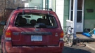 A back window on this SUV was smashed after rowdy St. Patrick's Day parties rocked Ottawa's Sandy Hill neighbourhood March 17, 2012. 