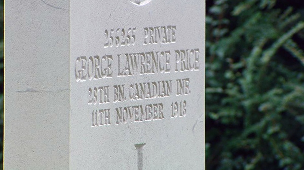 The tombstone of Private George Lawrence Price