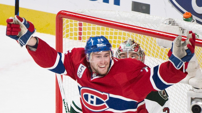 Montreal Canadiens' Jiri Sekac celebrates a goal.