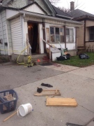 Police tape can be seen at a home in London, Ont. on Sunday, November 9, 2014, where police are investigating a double stabbing. (Cristina Howorun / CTV London)