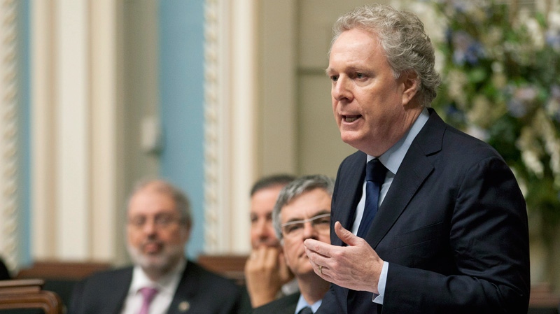 Quebec Premier Jean Charest responds to Opposition questions over laid-off workers from the Aveos plant at the legislature in Quebec City on Wednesday, March 21, 2012. (Jacques Boissinot / THE CANADIAN PRESS)