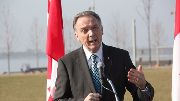 Environment Minister Peter Kent makes a point at an announcement at the Toronto waterfront on Thursday, March 22, 2011. (Colin Perkel / THE CANADIAN PRESS)
