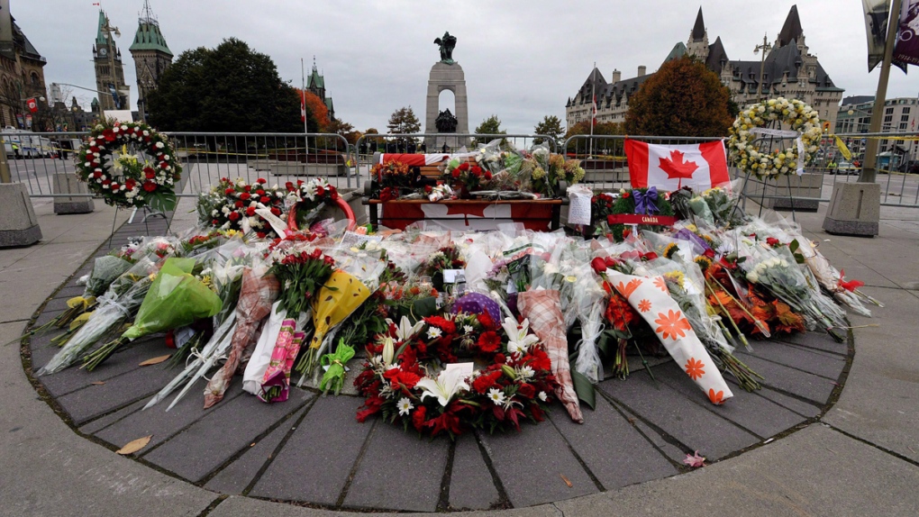 Floral tributes at National War Memorial in Ottawa