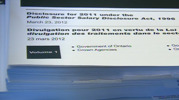 Ontario released its sunshine list of public sector employees who make more than $100,000 a year on Friday, March 23, 2012.