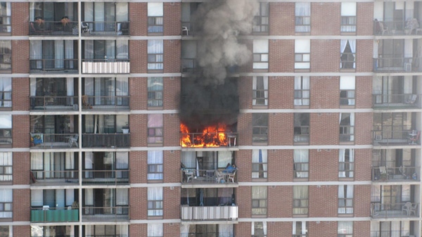 Highrise apartment fire leaves a woman homeless.