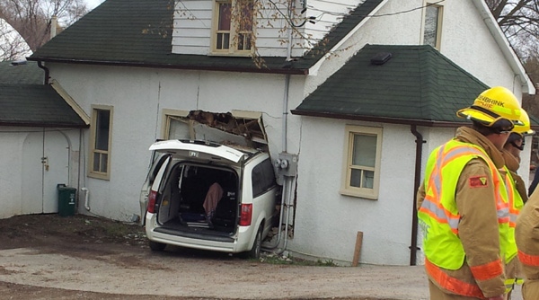 A car drove into a house in Oshawa on Friday, March 23, 2012.