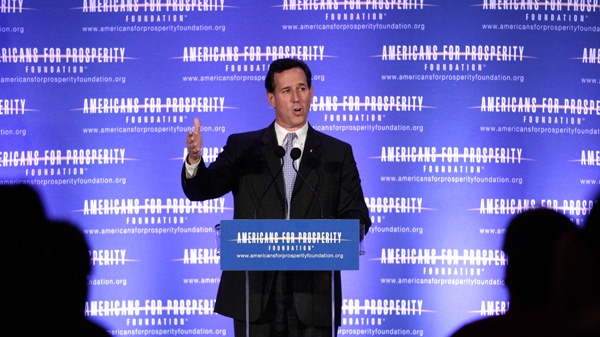 Republican presidential candidate, former Pennsylvania Sen. Rick Santorum speaks at the AFP Defending the Dream Conference in Milwaukee, Wis., Saturday, March 24, 2012. (AP / Jae C. Hong)