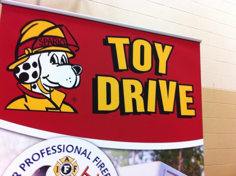 A sign for Sparky's Toy Drive is shown in Windsor, Ont., on Friday, Nov.14, 2014. (Adam Ward / CTV Windsor)