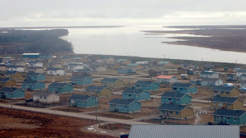 The Northern Ontario reserve of Kaschechewan is seen in this undated handout aerial photo. Two First Nations communities in northern Ontario have declared a state of emergency and are evacuating residents as ice breakup on a nearby river causes jams and flooding.