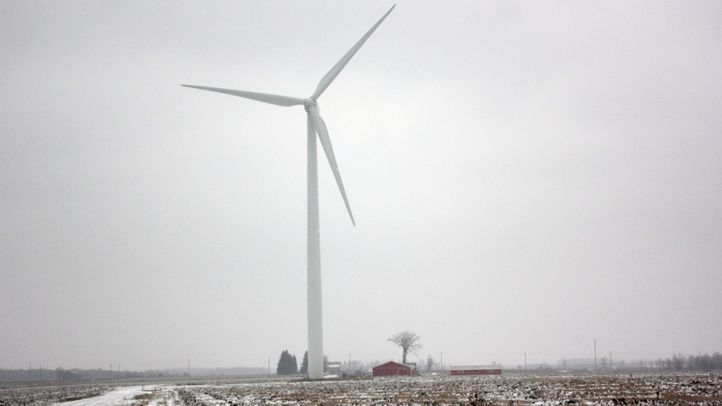 A wind turbine is seen in Melancthon Township
