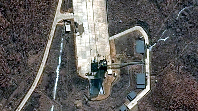 This satellite image shows North Korea's Tongchang-ri Launch Facility on the nation's northwest coast on March 28, 2012. The image appears to show preparations beginning for a long-range rocket launch in North Korea. (DigitalGlobe)