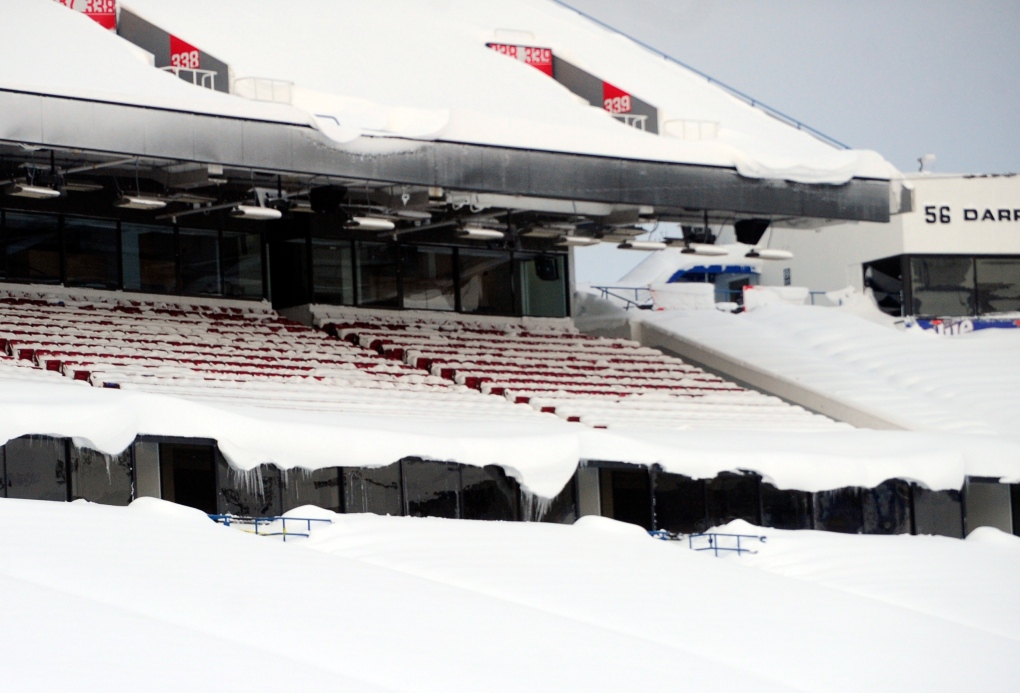 Snow covers Ralph Wilson Stadium
