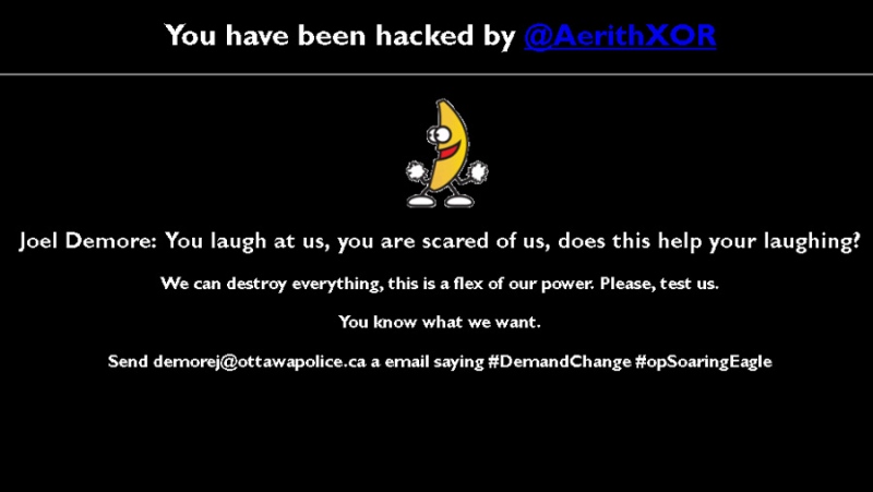 A screenshot of what appeared on screen after the City of Ottawa website was hacked on Nov. 21, 2014. 
