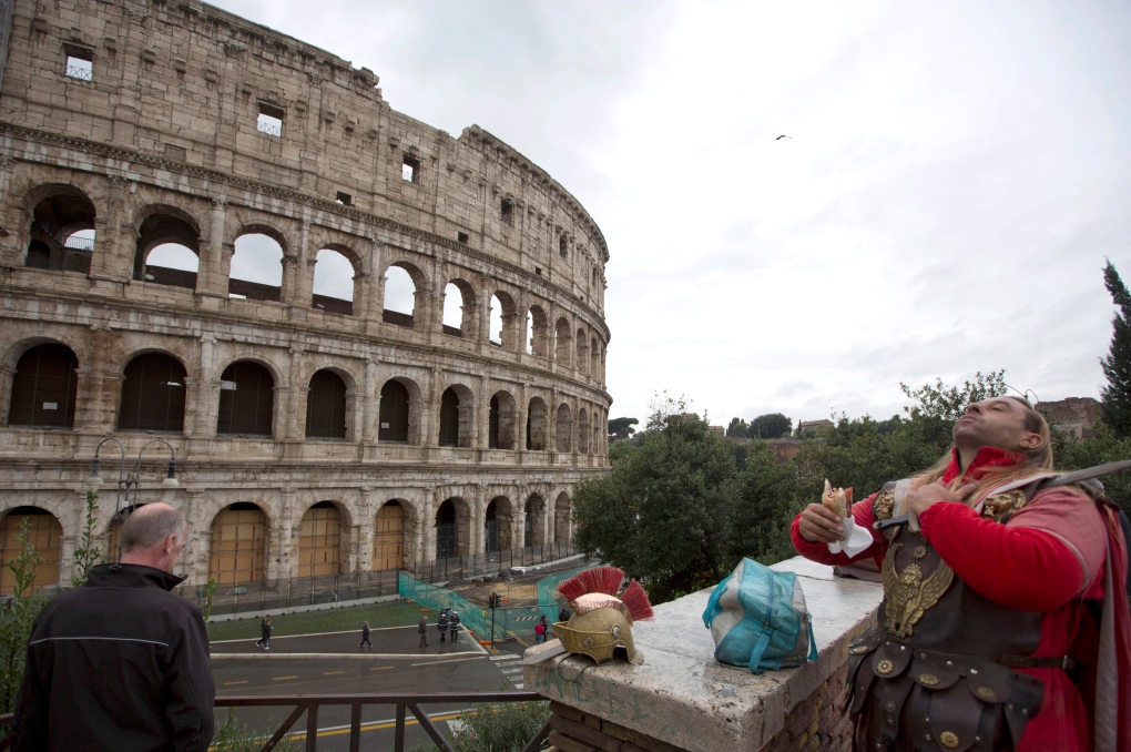Gladiator in front of Rome's Colosseum