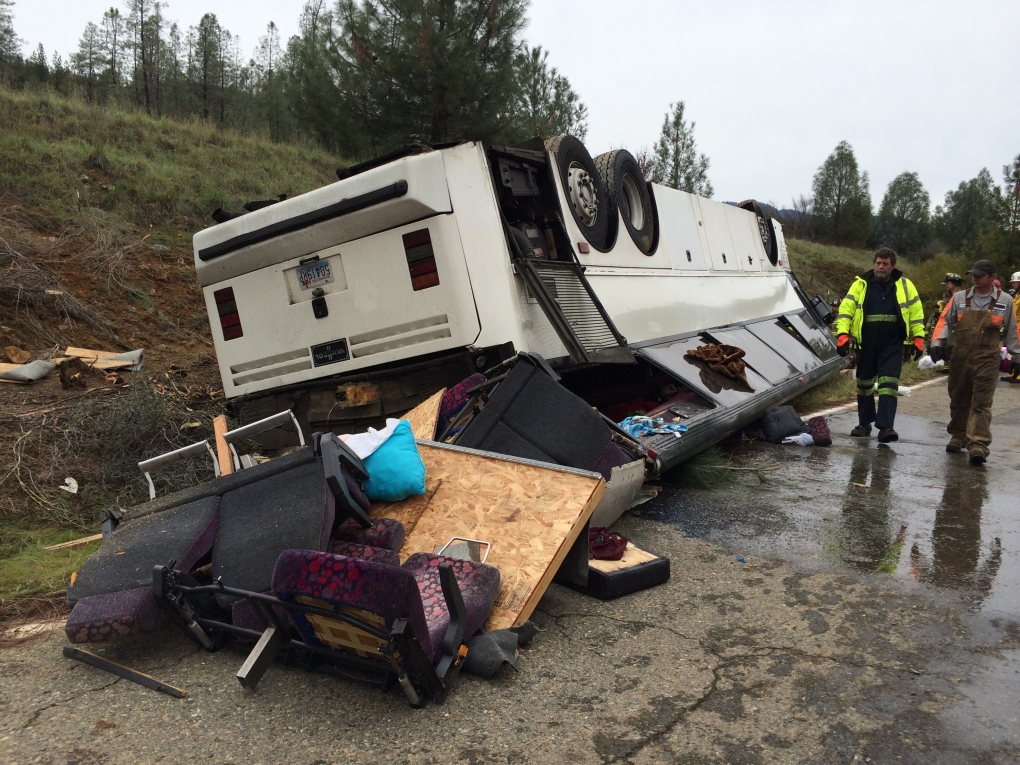 Tour bus overturns in Northern California 