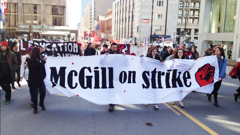 A couple of hundred McGill students marched near Peel and Sherbrooke Monday morning. 