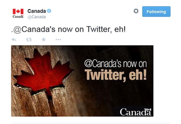Canadian government's new Twitter account 