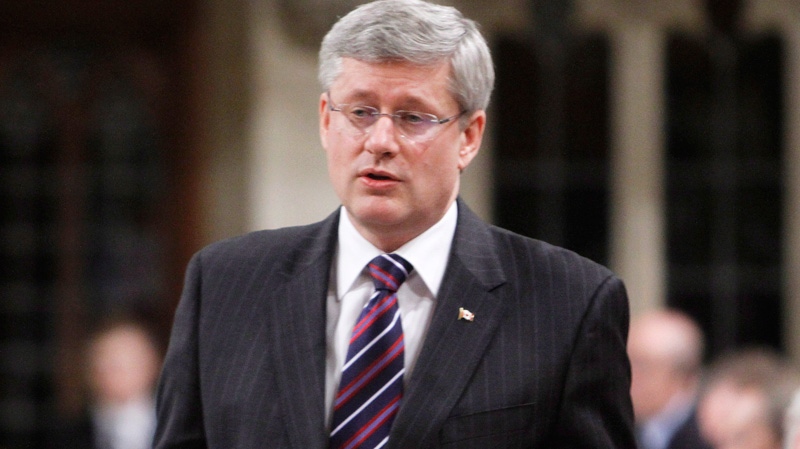 Prime Minister Stephen Harper stands in the House of Commons during question period in Ottawa, Thursday, April 5, 2012 (Fred Chartrand / THE CANADIAN PRESS)
