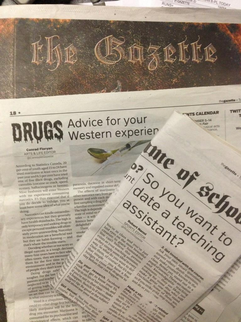 Pages from The Gazette's Frosh Issue, published in August 2014, are seen in London, Ont. on Tuesday, Dec. 2, 2014. (Bryan Bicknell / CTV London)