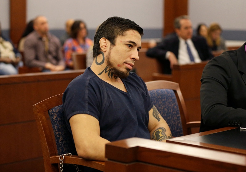 Jonathan Paul Koppenhaver, also known as War Machine, appears in court for a preliminary hearing Friday, Nov. 14, 2014, in Las Vegas. Koppenhaver is accused of assaulting his former girlfriend Christine Mackinday, also known as Christy Mack. (AP Photo/John Locher)