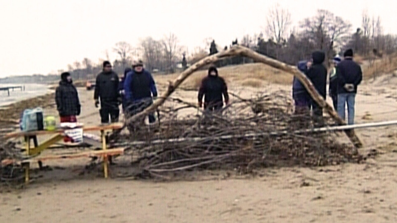 A barricade was mounted by a landowner on Ipperwash Beach in Ontario, Dec. 6, 2014.