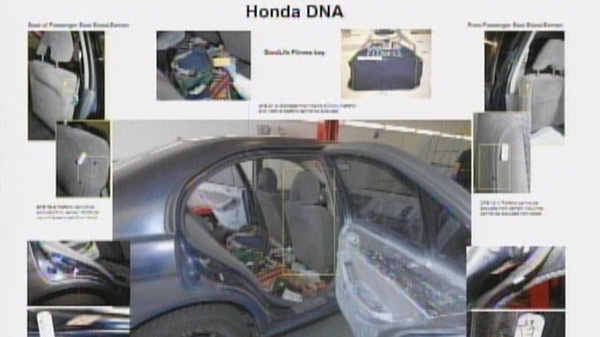 Evidence photos of Michael Rafferty's car were presented at his trial in London, Ont. on Wednesday, April 11, 2012.