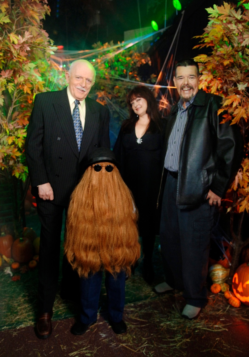 This Oct. 31, 2006 photo provided by ABC, shows some of the original cast of the TV show, 'The Addams Family,' from left, John Astin, (Gomez Addams), Felix Silla, (Cousin Itt), Lisa Loring, (Wednesday Addams) and Ken Weatherwax, (Pugsley Addams). (AP / ABC, Ida Mae Astute)