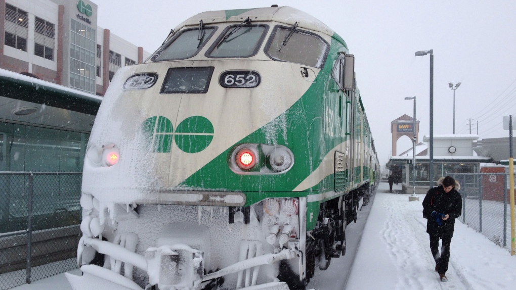 Go Train covered in snow